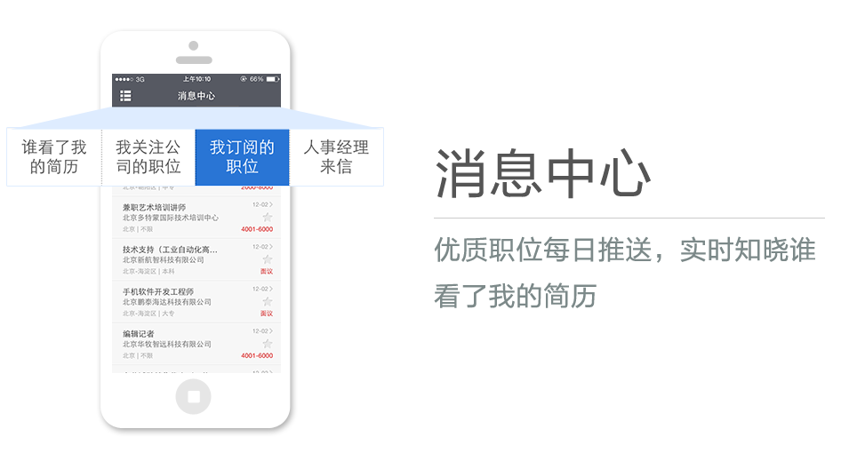 優(yōu)質(zhì)職位每日推送，實(shí)時(shí)知曉誰(shuí)看了我的簡(jiǎn)歷